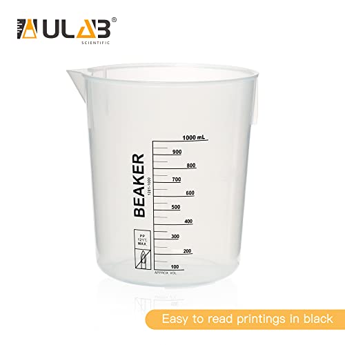 ULAB Scientific Stackable Graduated Plastic Beakers, 3pcs of 1000ml(33.8oz), with Easy-to-Read Printings in Black, UBP1014 - style: 3pcs of Vol.1000ml with black printings