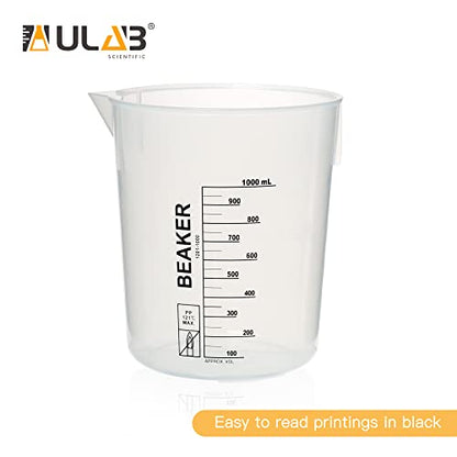ULAB Scientific Stackable Graduated Plastic Beakers, 3pcs of 1000ml(33.8oz), with Easy-to-Read Printings in Black, UBP1014 - style: 3pcs of Vol.1000ml with black printings