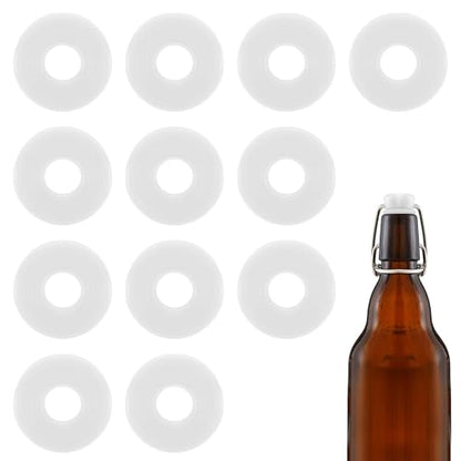 12Dopamine color Silicone Gaskets Washers Seals for Cap Swing Flip Top Bottle for Home Brew Beer Soda Bottle Sealing(flat,no cover) (White) - color: White