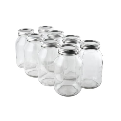 FastRack 32 oz Regular Mouth Mason Jars with Lids – Pack of 8 Quart Canning Jars | Empty, Reusable Airtight Large Glass Mason Jar for Food Storage, Pickling, Fermentation, Kombucha Brewing & Crafts - size: 32oz - 8 Pack