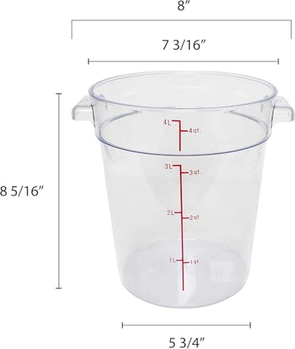 TrueCraftware- 4 Quart Clear Round Food Storage Container Polycarbonate- Commercial Reusable Food Container Canister with Measurement Markings for Meal Prep Pantry Kitchen - size: 4 Quart