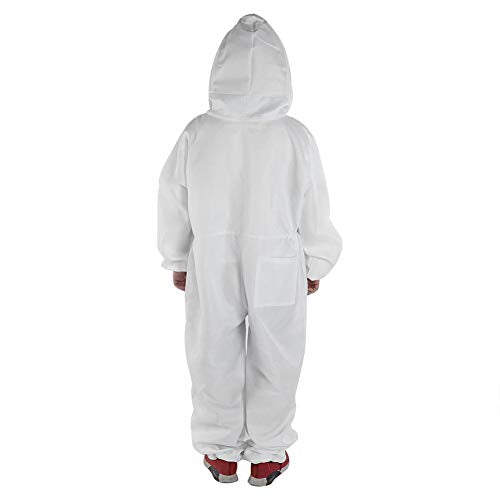 Anti Sting Bee Suit Full Body Beekeeping Suit with Long Sleeves Gloves and Removable Veiled Hat Honey Harvest Overall Beekeeper Halloween Costume Gardening Backyard Hooded, White, L, XL, XXL - size: L for Height:165-175cm