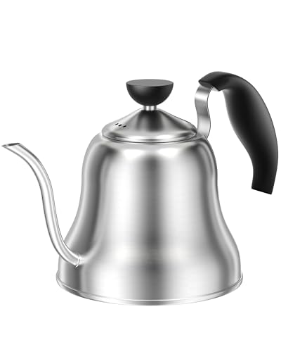 Gooseneck Kettle， Pour Over Coffee Tea Pot, Small 28oz, Brushed | Food Grade Stainless Steel, Precise Gooseneck Spout, for Camping, Home & Kitchen, Induction & Gas Applicable - style: Brushed Silver