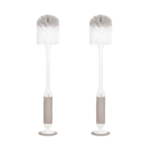 Ubbi Deluxe 2-in-1 Baby Bottle Cleaning Brush Set, Taupe, 2 Pack | Includes Nipple Brush with Suction Cup, Standing Bottle Brush, Dishwasher Safe, Baby Registry Essential - color: Taupe Deluxe Twin Pack Bottle Brush