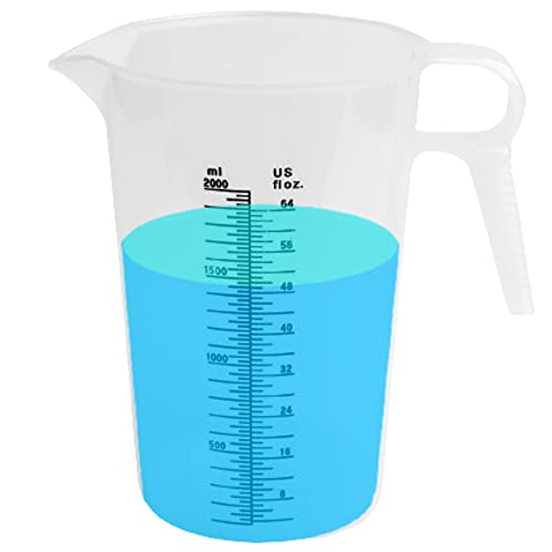 ACCUPOUR 64oz (1/2 gallon) Measuring Pitcher, Plastic, Multipurpose - Great for Oil, Chemicals, Pool and Lawn - Ounce (oz) and Milliliter (mL) Increments (2000 mL) - size: 64oz