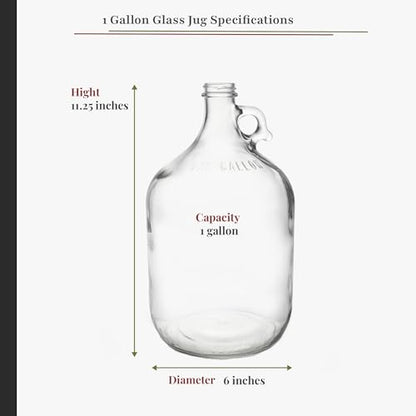 North Mountain Supply 1 Gallon Glass Fermenting Jug with Handle, 6.5 Rubber Stopper, 2-Piece Airlock, Black Plastic Lid - Set of 1