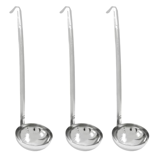 Piutouyar 3 Pcs 6 oz Soup Ladle Set, Stainless Steel Ladle with Long Hooked Handles Kitchen Cooking Serving Ladle Accessories for Cooking Soup Sauce Stews - size: 6 oz