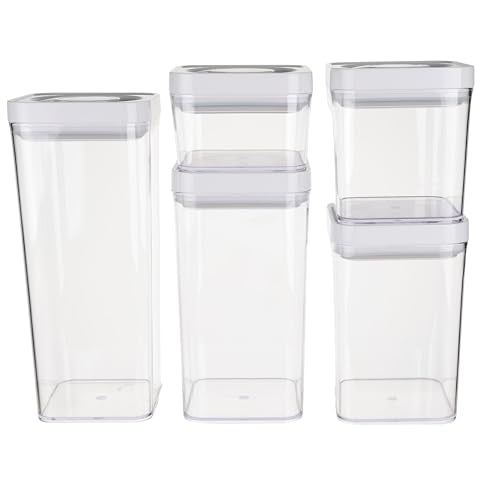 Amazon Basics Airtight Food Storage Containers, BPA Free, Dishwasher Safe, with Twist/Turn Lids, for Kitchen Pantry Organization, 10-Piece Square Set, Clear Plastic