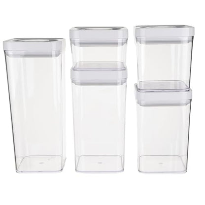Amazon Basics Airtight Food Storage Containers, BPA Free, Dishwasher Safe, with Twist/Turn Lids, for Kitchen Pantry Organization, 10-Piece Square Set, Clear Plastic