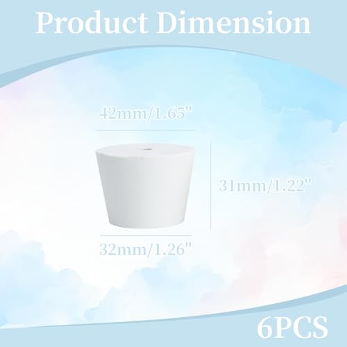6Pcs Solid Rubber Stopper Bungs with Hole 33mm to 41mm Solid Test Tubes Bungs Stopper for Flask, Plug Holes and Test Tube(White) - size: 33-41MM