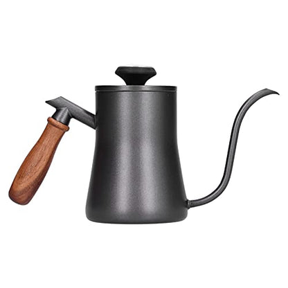 Gooseneck Coffee Kettle for Pouring, Thermometer, Filter, 550 ml, Stainless Steel, Beech, Bright, Leak-Proof, Long Service Life, Home Supplies (Black (Thermometer Model))