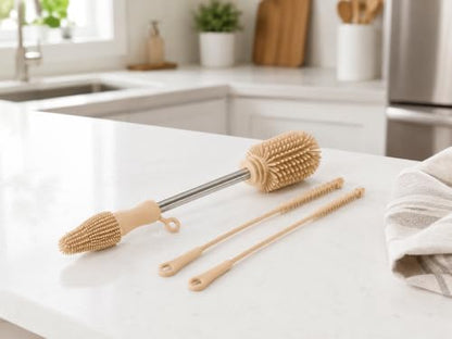 Haakaa Silicone Cleaning Brush Kit – Household Cleaning Brushes for Bottles and Crevices – Food-Grade Silicone: Dishwasher Safe (Kit-Champagne) - color: Kit-champagne