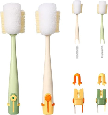 5-in-1 Bottle Cleaning Brush Set, Multifunctional Kitchen Lid Scrubber with Long Handle, Portable Brush Tools for Cups, Hard Bristle Sponge Head(2 Pack)