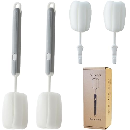 Bottle Brush Long Handle Cup Cleaner Brush Sponge Bottle Scrubber Detachable Handle Portable Sponge Cleaning Brush for Cups Wine Glasses Water Bottles Baby Bottles and Vacuum Flasks (Grey) - color: Gray