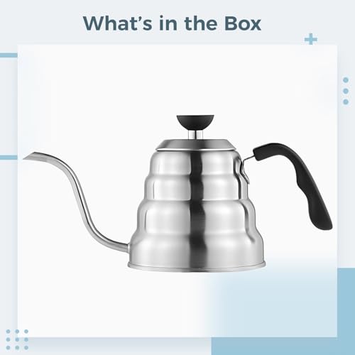 Stainless Steel Goose Neck Coffee Kettle, 40.6 US fl oz / 1.2 L, Pour Over Coffee Maker, Black Resin Handle, Anti-Leak, Precise Flow Control, with Detachable Thermometer for Brewing Perfection