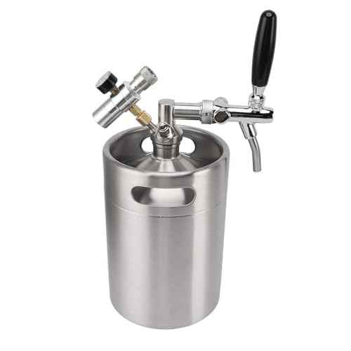 Portable Beer Growler, 5L Stainless Steel Mini Keg with Dispense Tap and Pressure Regulator for Homebrew Craft Beer, Draft Dispenser System for Home