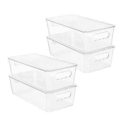 Vtopmart 4pcs Clear Organizers and Storage Bins with Lids, Stackable Plastic Storage Containers with Handles for Fridge, Freezer, Pantry, Cabinet, Kitchen Organization - size: With Lid