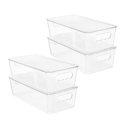 Vtopmart 4pcs Clear Organizers and Storage Bins with Lids, Stackable Plastic Storage Containers with Handles for Fridge, Freezer, Pantry, Cabinet, Kitchen Organization - size: With Lid
