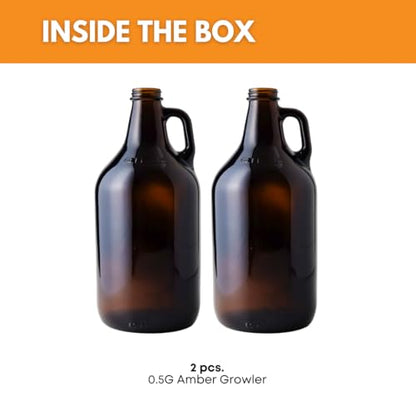 FastRack 64 oz Amber Glass Growlers (Pack of 2) | Half Gallon Beer Growler | Reusable 1/2 Gallon Glass Jug for Homebrew, Kombucha, and Beverage Storage | NO CAPS INCLUDED
