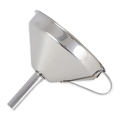 RSVP International Endurance Kitchen & Canning Large 18/8 Stainless Steel Funnel with Removable Straining Filter, Designed for Narrow or Wide Mouth Jars & Bottles, Dishwasher Safe, 5" Diameter