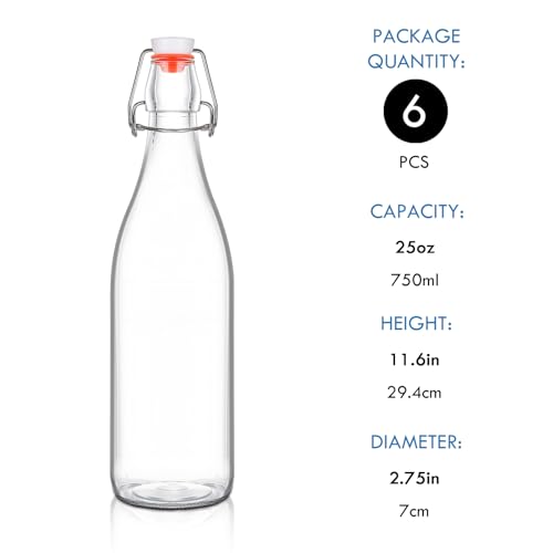 6 Pack 25oz Swing Top Glass Bottles, Flip Top Glass Bottles with Airtight Lids for Home Brewing,2nd Fermentation,Kombucha,Kefir,Vanilla Extract,Juice,Tea,Beverages,Soda,Oil,Limoncello,Beer,Coquito