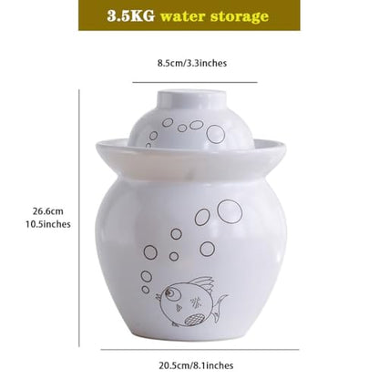 Simple Fish Pattern Pickle Jars, Traditional Water-Sealed Fermentation Crock, Household Ceramic Storage Containers, Decorative Furniture(3.5kg/123.4oz) - size: 3.5kg/123.4oz
