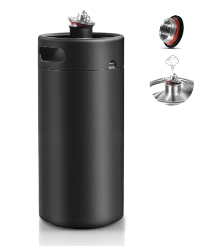 MRbrew Pressurized Mini Keg 128oz, 304 Stainlsee Steel Mini Kegerator with Exhaust Valve Designed Cap Portable Beer Growler for Homebrew And Craft Beer (Black) - color: Black