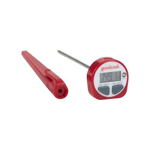 GoodCook Everyday Digital Food Thermometer Instant Read with Stainless Steel Probe, Fahrenheit & Celsius Display & Includes Storage Sleeve, Red - style: Digital Meat Thermometer