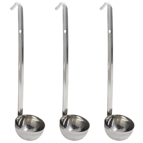 3 Oz Stainless Steel Ladle, 3 Pcs, 9" Long Handle Length | 2.72" Bowl Diameter, Sturdy Soup Ladle, For Stirring, Portioning and Serving, Soup and Stew, Restaurants and Home - size: 3 oz