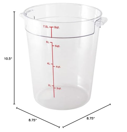 Restaurantware Met Lux 8 Quart Food Storage Container, 1 Round Commercial Storage Container - Lid Sold Separately, With Volume Markers, Clear Plastic Food Prep Bucket, Space-Saving Storage - size: 8 qt, style: 1 Count