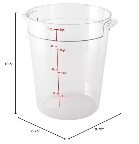 Restaurantware Met Lux 8 Quart Food Storage Containers 10 Round Commercial Storage Containers - Lids Sold Separately With Volume Markers Clear Plastic Food Prep Buckets Space-Saving Storage - size: 8 qt, style: 10 Count