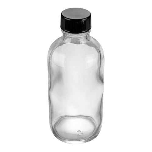Restaurantware Vetri 4 Ounce Boston Glass Bottles, 24 Sample Bottles With Black Phenolic Caps - Dishwashable, Round, Clear Glass Bottle, For Potion, Juice, Ginger Shots, Whiskey, Liquids - color: Clear, size: 4 oz