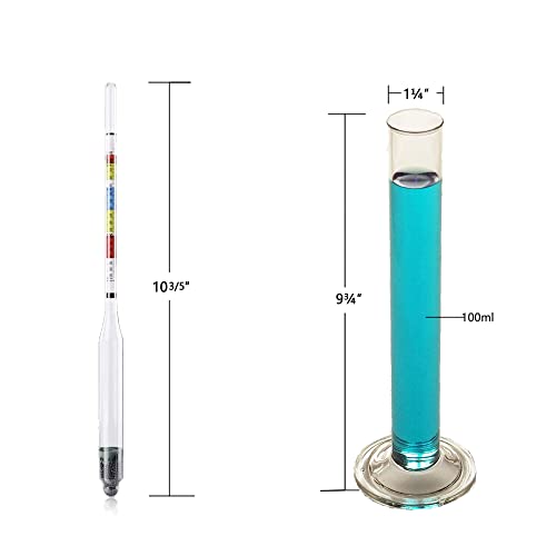 Wine Beer Alcohol Hydrometer Triple Scale Wine Meter with Glass Test Jar for Home Brewing Beer Wine Mead & Kombucha Maker for ABV, Brix and Gravity Test Kit with Wood Storage Box