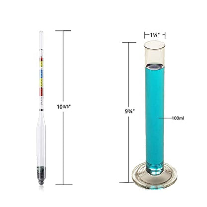 Wine Beer Alcohol Hydrometer Triple Scale Wine Meter with Glass Test Jar for Home Brewing Beer Wine Mead & Kombucha Maker for ABV, Brix and Gravity Test Kit with Wood Storage Box