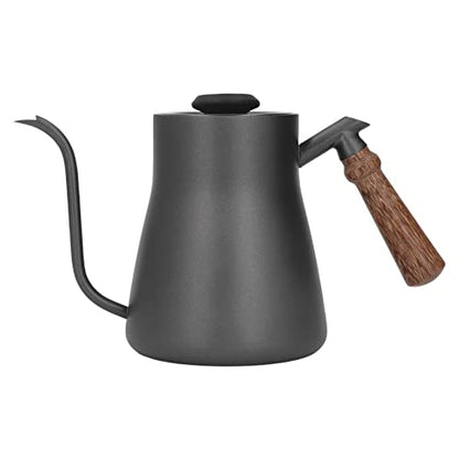 850ml Gooseneck Coffee Kettle with Thermometer, Stainless Steel Pour Over Pot with Wood Handle, Non Slip Bottom, and for Coffee Brewing