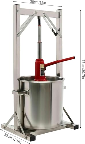 22L/5.8GAL Capacity Master Fruit Apple Cider Wine Manual Press,Stainless Steel Cider Press with Hydraulic for Cider, Grape Wine Making Supplies and Equipment~/