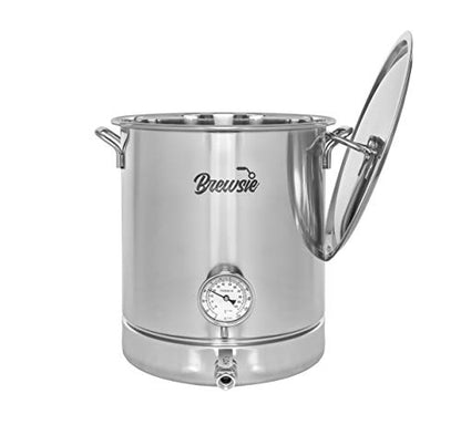 BREWSIE Stainless Steel Home Brew Kettle w/Dual Filtration. Equip with False Bottom Thermometer and Ball Valve for Brewing (8 Gal/ 32 QT)… - size: 8 Gal/ 32 QT