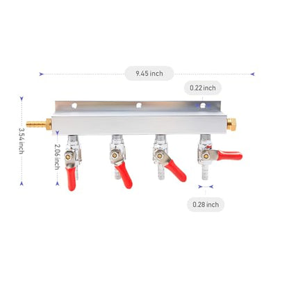 4-Way Gas Manifold CO2 Distributor Manifold 5/16 inch Barb/Stem Splitter Beer Integrated Check Valves Homebrew Beer Making Brewing Tool-CO2 gas input at LEFT side+5CLAMPS - color: 4WAY,GAS INPUT AT LEFT