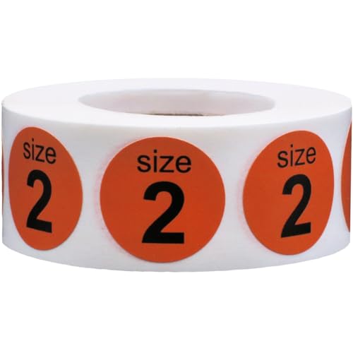 Shoe Size 2 Orange Stickers for Retail Clothing – 3/4 Inch Round Circle Dots, 500 Total Adhesive Labels Per Roll, Bold Black Print for Inventory and Displays – Made in the USA - color: Orange Size 2