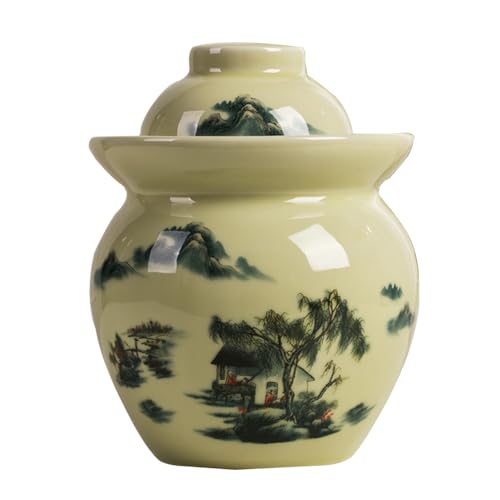 MRYBD Ceramic Pickle Jar With Water Seal,Kimchi Containers, Fermentation Jar, Fermentation Jars Ceramic Pots, Sealed Fermentation Jars With Lids, Sauerkraut Crock yellow1-7L - color: yellow1, size: 7L