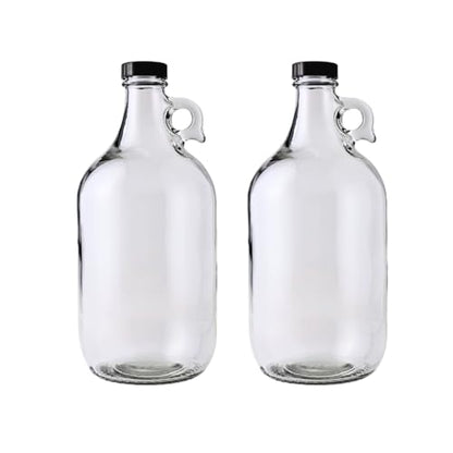 FastRack 0.5 Gallon Clear Glass Jug, Pack of 2 | Food Grade, BPA Free for Fermentation, Storage & Brewing | 64oz Glass Jug for Home Brewing, Kombucha, Wine & Beer