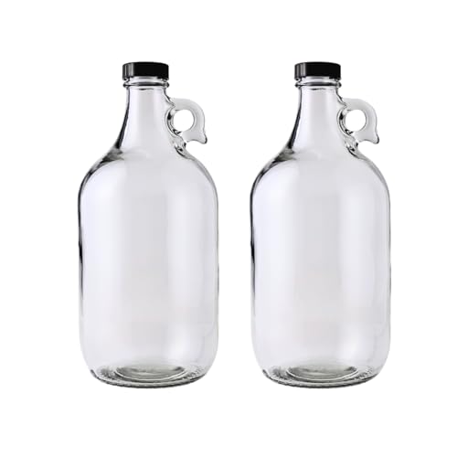 FastRack 0.5 Gallon Clear Glass Jug, Pack of 2 | Food Grade, BPA Free for Fermentation, Storage & Brewing | 64oz Glass Jug for Home Brewing, Kombucha, Wine & Beer