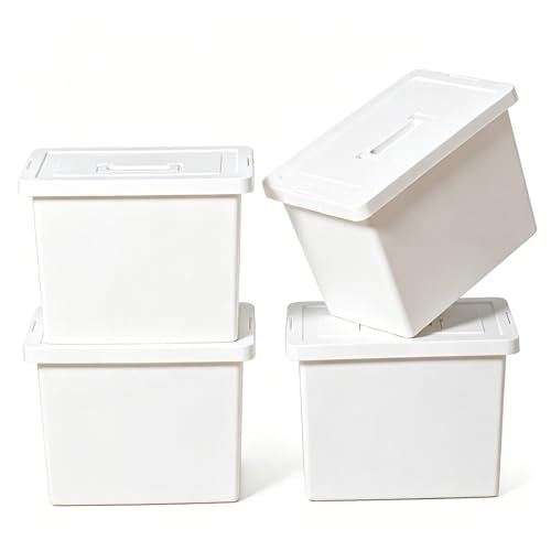 27 Quart Stackable Storage Bins with Lids - 4-Pack White 4XL Plastic Boxes with Handles, Dustproof & Insect-Proof Containers for Home, Kitchen, Office, Snacks, Toys, Tools & Books (white, 4XL) - color: white, size: 4-Pack Extra Large