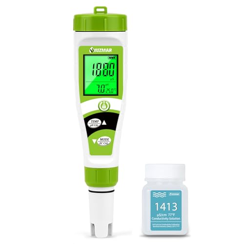UIUZAMR pH Meter for Hydroponics PPM EC Meter for Water Hydroponics Simultaneously Display Tester for Plant Nutrients pH Conductivity Meter for Reservoir Tank Hydroponic Water System - color: Green