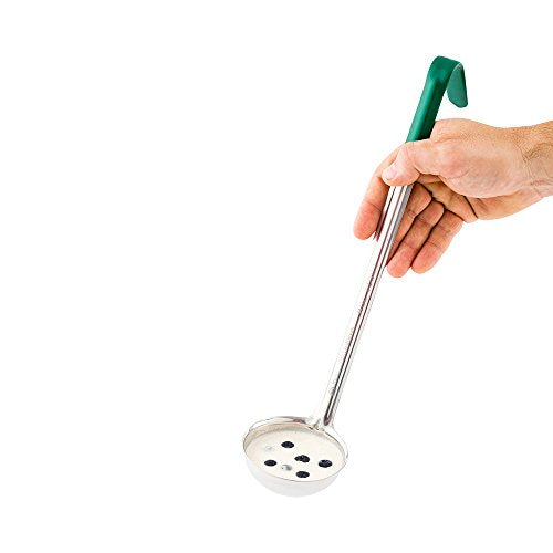 Restaurantware Met Lux 4 Ounce Soup Ladle 1 Hook Handle Serving Spoon - With Green Handle Dishwashable Stainless Steel Cooking Ladle For Pouring And Cooking Perfect for Soup Chilli Or Batter - size: 4 oz
