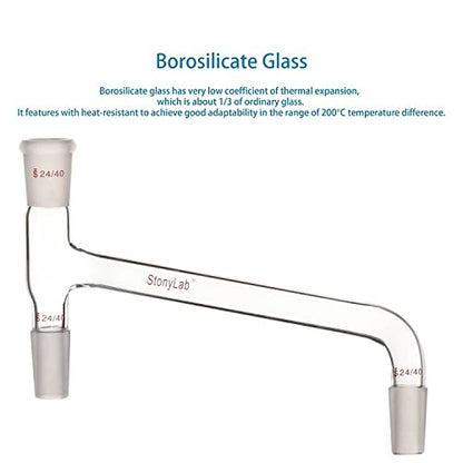 stonylab Borosilicate Glass 75 Degree Bent Distilling Adapter, with Two 24/40 Inner Joints and One Outer Joint, for Laboratory Distillation - size: 24/40 Joint