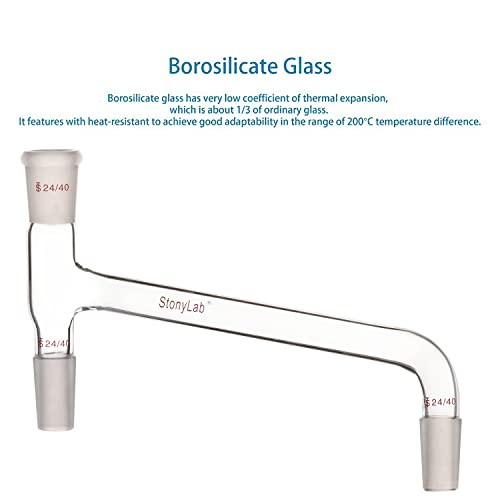 stonylab Borosilicate Glass 75 Degree Bent Distilling Adapter, with Two 24/40 Inner Joints and One Outer Joint, for Laboratory Distillation - size: 24/40 Joint
