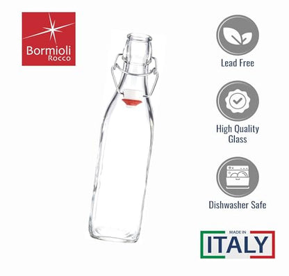 Bormioli Rocco Swing Top Glass Bottle (Set of 2) - 17 oz Reusable Container with Secure Metal Clasp, Ideal for Homemade Juices, Oil Infusions, Condiments, Mixers - Everyday Drinking Glasses - size: 17 Oz.