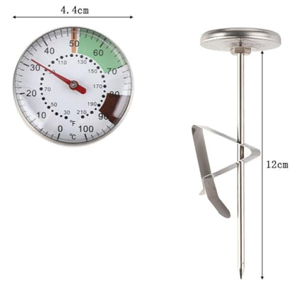 2-Piece Stainless Steel Milk Frothing Thermometer for Baristas, 1.73-Inch Fog-Resistant Dial, 30°F–210°F Range with Optimal Chocolate & Coffee Temperature Zones, Includes Adjustable Pitcher Clip