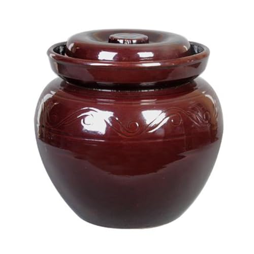 Brown Ceramic Pickle Jar with Lids,Large Traditional Chinese Porcelain Pickle Jar Pickling Jars,Ceramic Fermentation Crock with Water Seal Airlock Lid,Sauerkraut brown-5L(Brown-7.5L - size: 7.5L